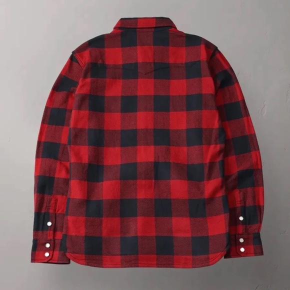 Flat Head Block Check Western Flannel Shirt - Red - Picture 2 of 2